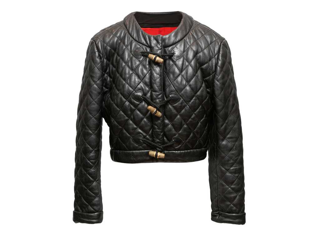 Black Moschino 90s Quilted Leather Jacket Size IT… - image 1