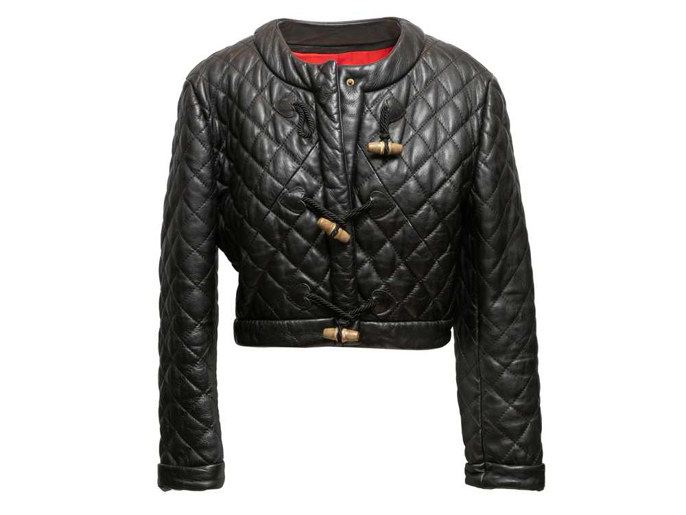 Black Moschino 90s Quilted Leather Jacket Size IT… - image 2