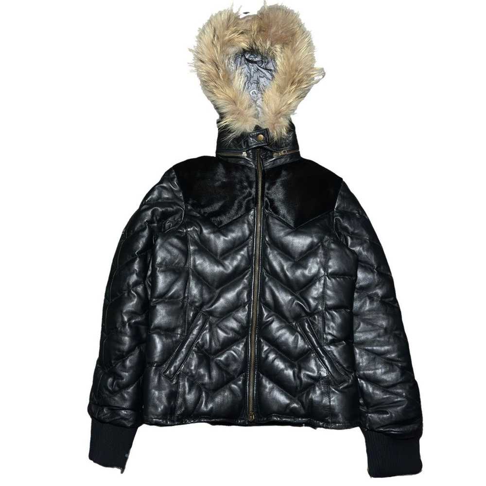 Obelisk Rabbit Fur Hood Leather Pony Hair Jacket - image 3