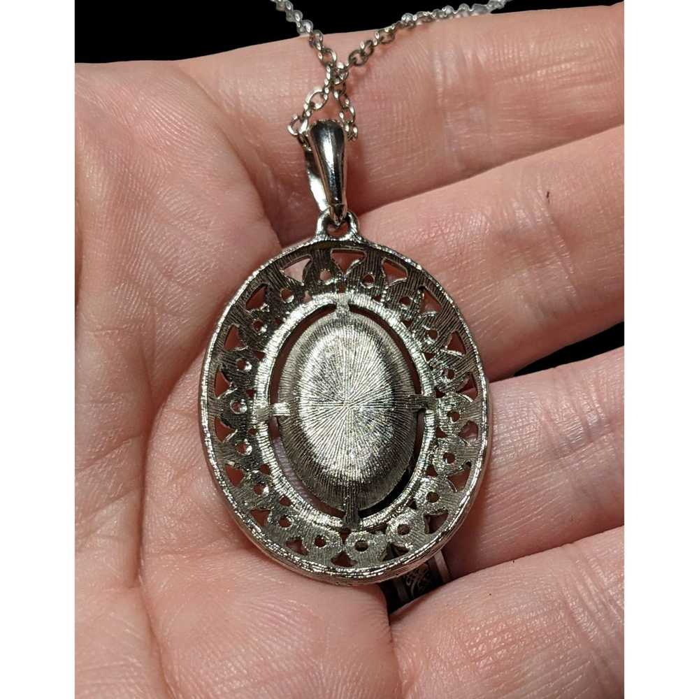 Other Engraved Retro Silver Oval Pendant Necklace - image 10