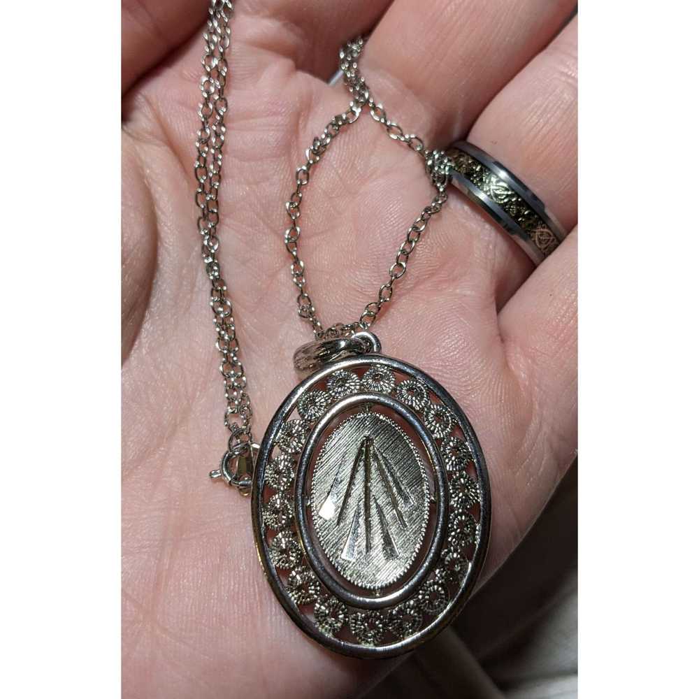 Other Engraved Retro Silver Oval Pendant Necklace - image 11