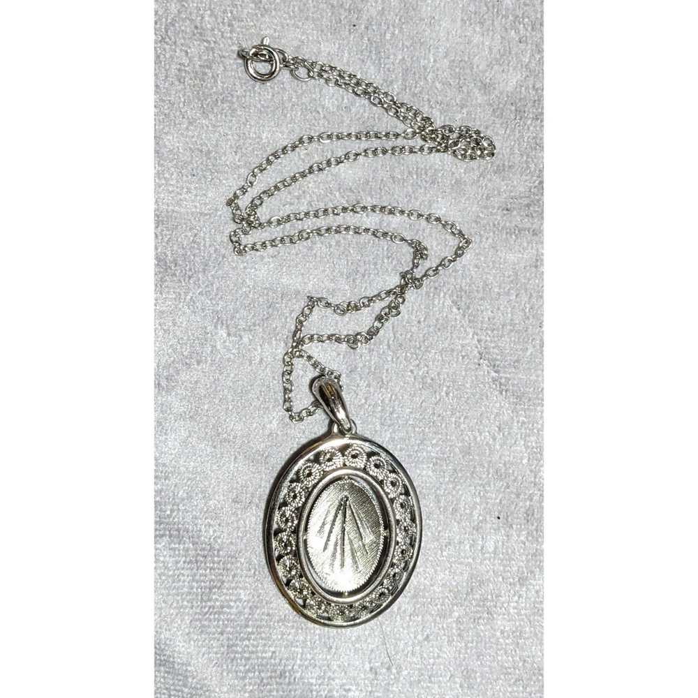 Other Engraved Retro Silver Oval Pendant Necklace - image 12