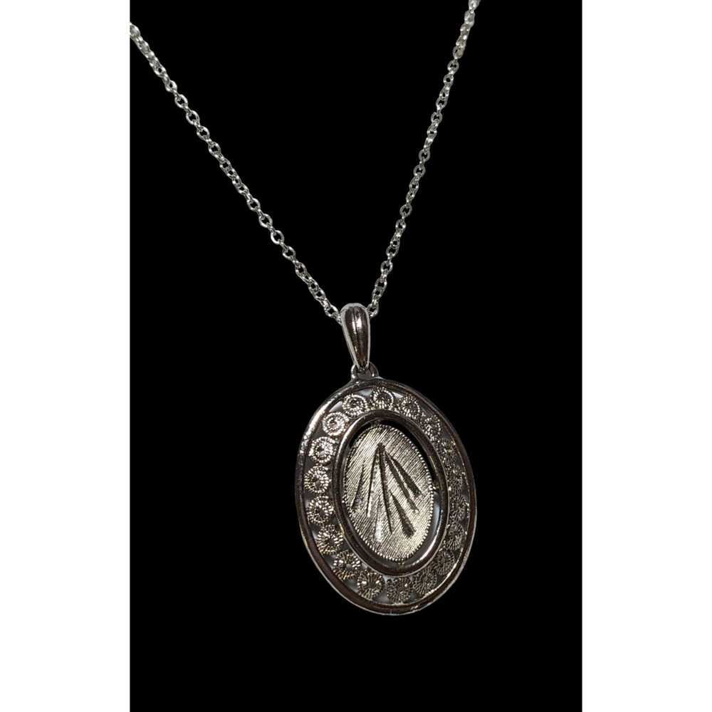 Other Engraved Retro Silver Oval Pendant Necklace - image 3