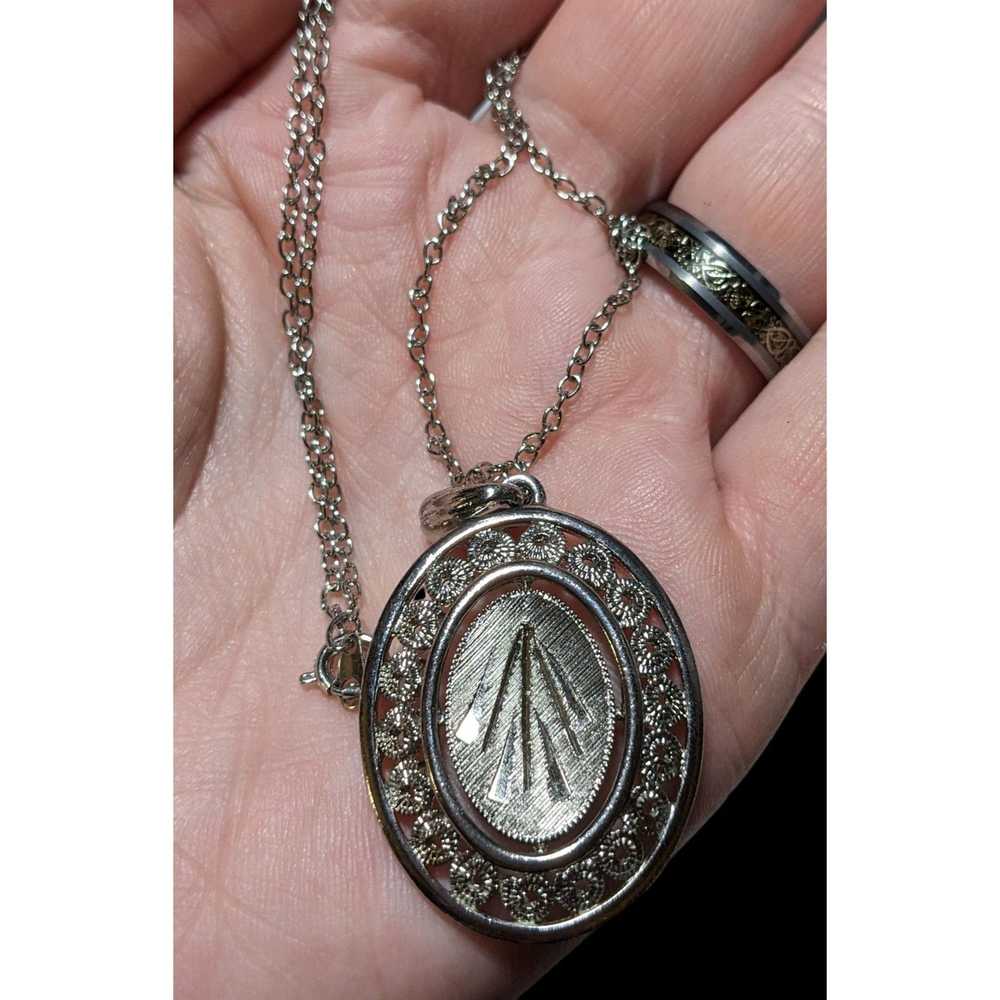 Other Engraved Retro Silver Oval Pendant Necklace - image 5