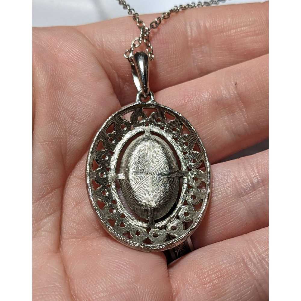 Other Engraved Retro Silver Oval Pendant Necklace - image 6