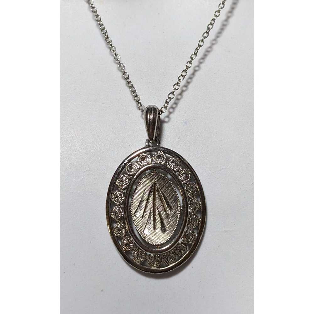 Other Engraved Retro Silver Oval Pendant Necklace - image 7