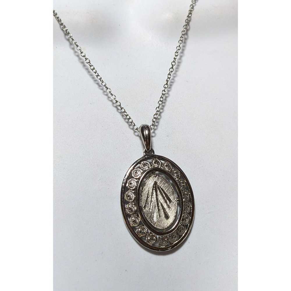 Other Engraved Retro Silver Oval Pendant Necklace - image 8