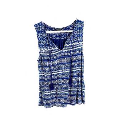 Lucky Brand Lucky Brand Blue Geometric Small V-Ne… - image 1