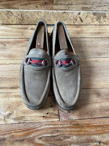 Gucci Gucci horsebit 3 stripes suede gray loafers… - image 1