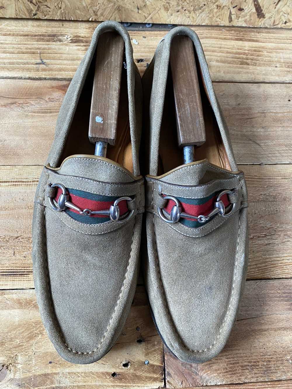 Gucci Gucci horsebit 3 stripes suede gray loafers… - image 2