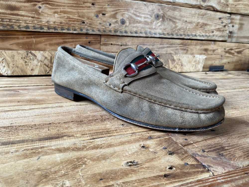 Gucci Gucci horsebit 3 stripes suede gray loafers… - image 9