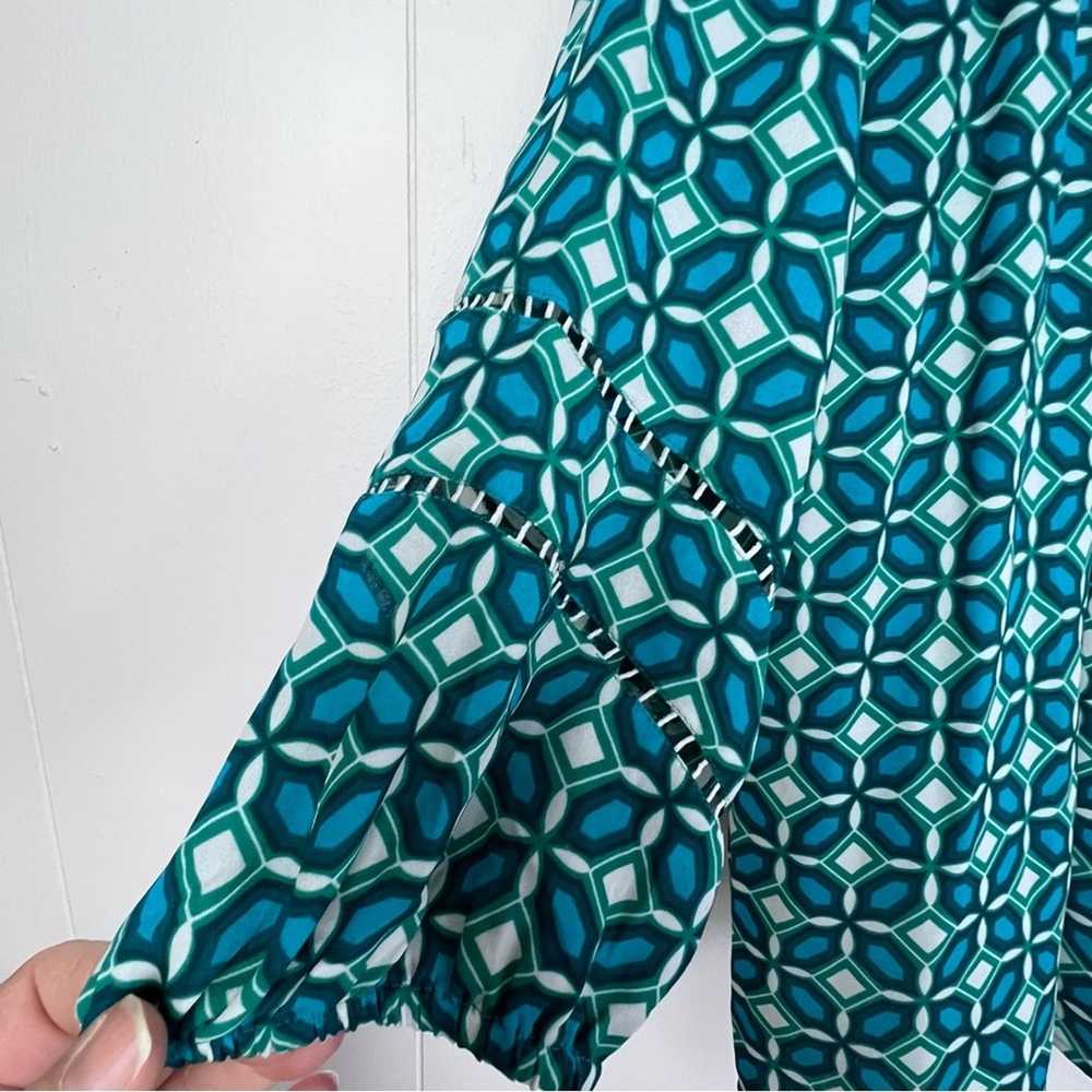 Loft Loft Teal Geometric Print Lace Inset Blouse … - image 12