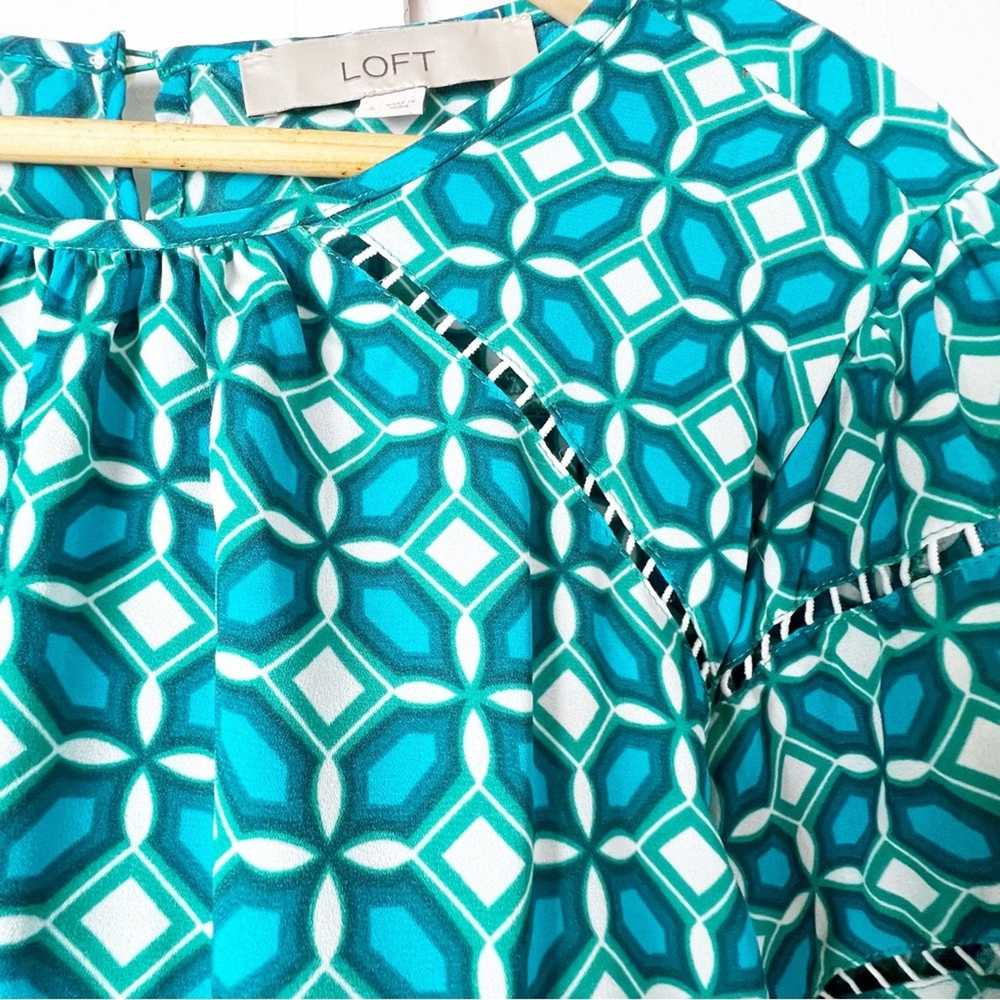 Loft Loft Teal Geometric Print Lace Inset Blouse … - image 2