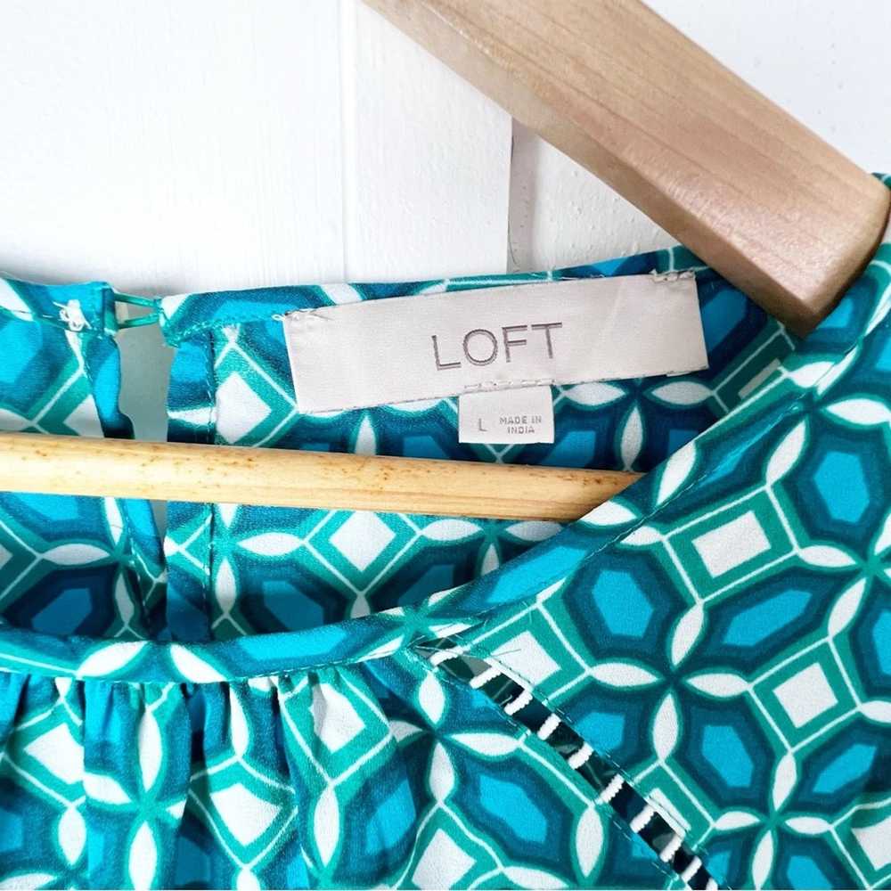 Loft Loft Teal Geometric Print Lace Inset Blouse … - image 3