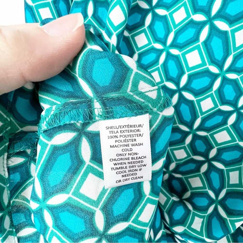 Loft Loft Teal Geometric Print Lace Inset Blouse … - image 4