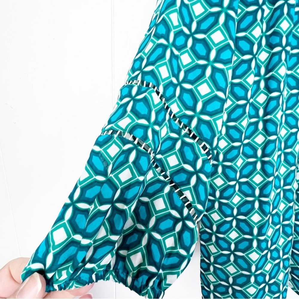 Loft Loft Teal Geometric Print Lace Inset Blouse … - image 5