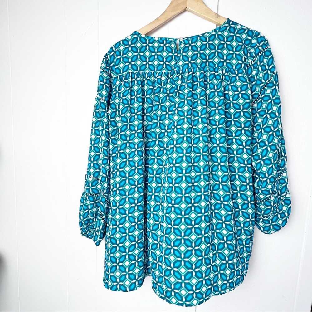 Loft Loft Teal Geometric Print Lace Inset Blouse … - image 6