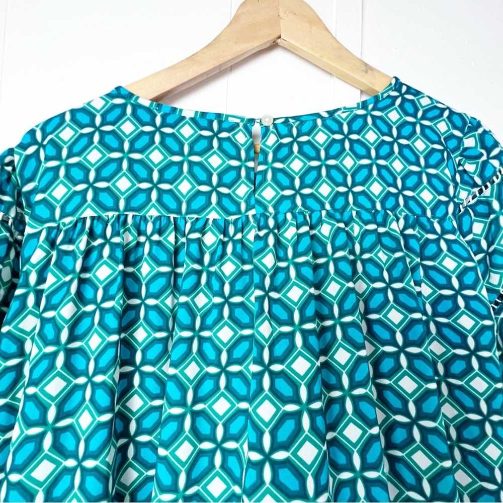 Loft Loft Teal Geometric Print Lace Inset Blouse … - image 7