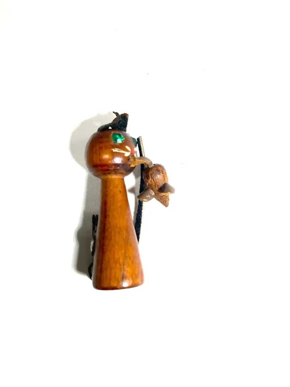 Unusual Wooden Enameled Leather Rhinestone Cat An… - image 5