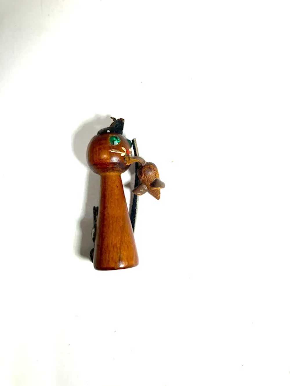 Unusual Wooden Enameled Leather Rhinestone Cat An… - image 6