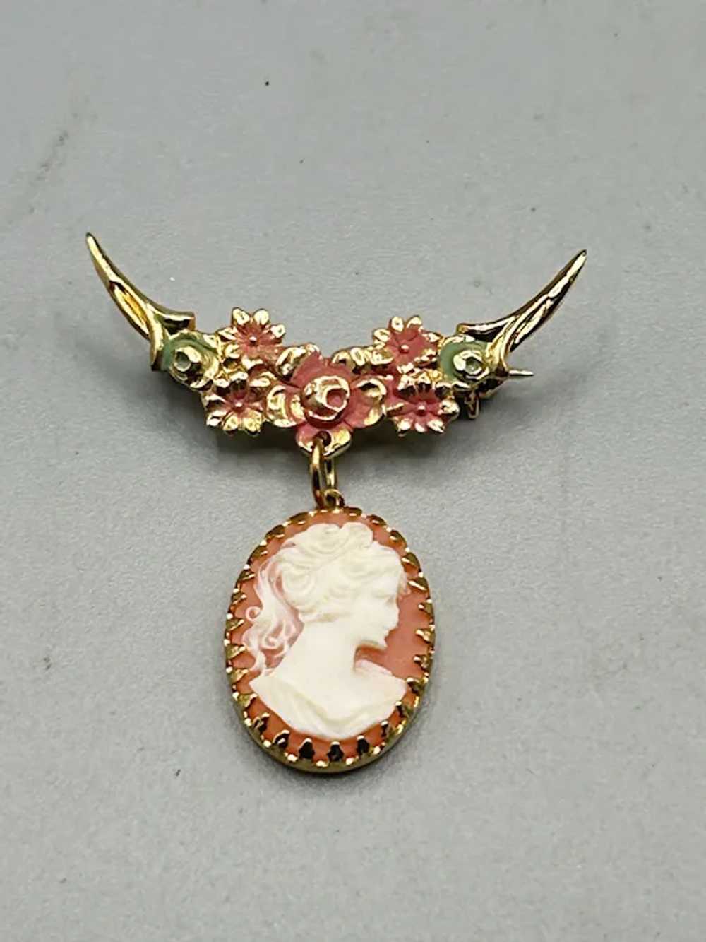 Vintage Romantic Faux Cameo Pin Brooch Floral Cre… - image 2