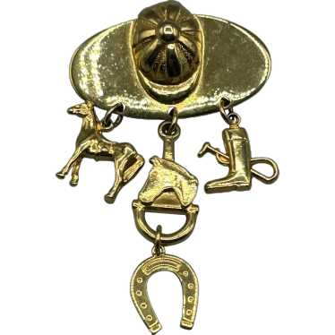 Equestrian Theme Pin Brooch Horseshoe Helmet Boot… - image 1