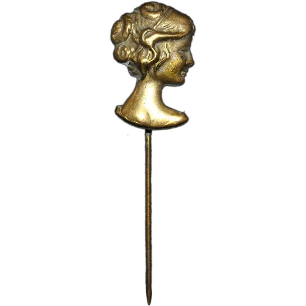 Brass Bust of a Woman Stick Pin - image 1