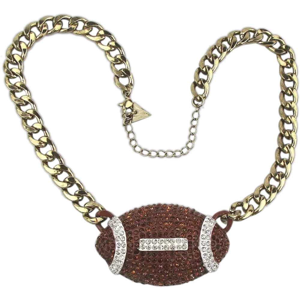 Vintage Crystal Rhinestone FOOTBALL Necklace - image 1