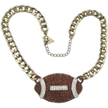 Vintage Crystal Rhinestone FOOTBALL Necklace - image 1