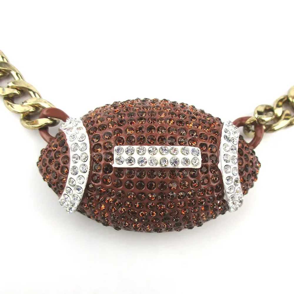 Vintage Crystal Rhinestone FOOTBALL Necklace - image 2