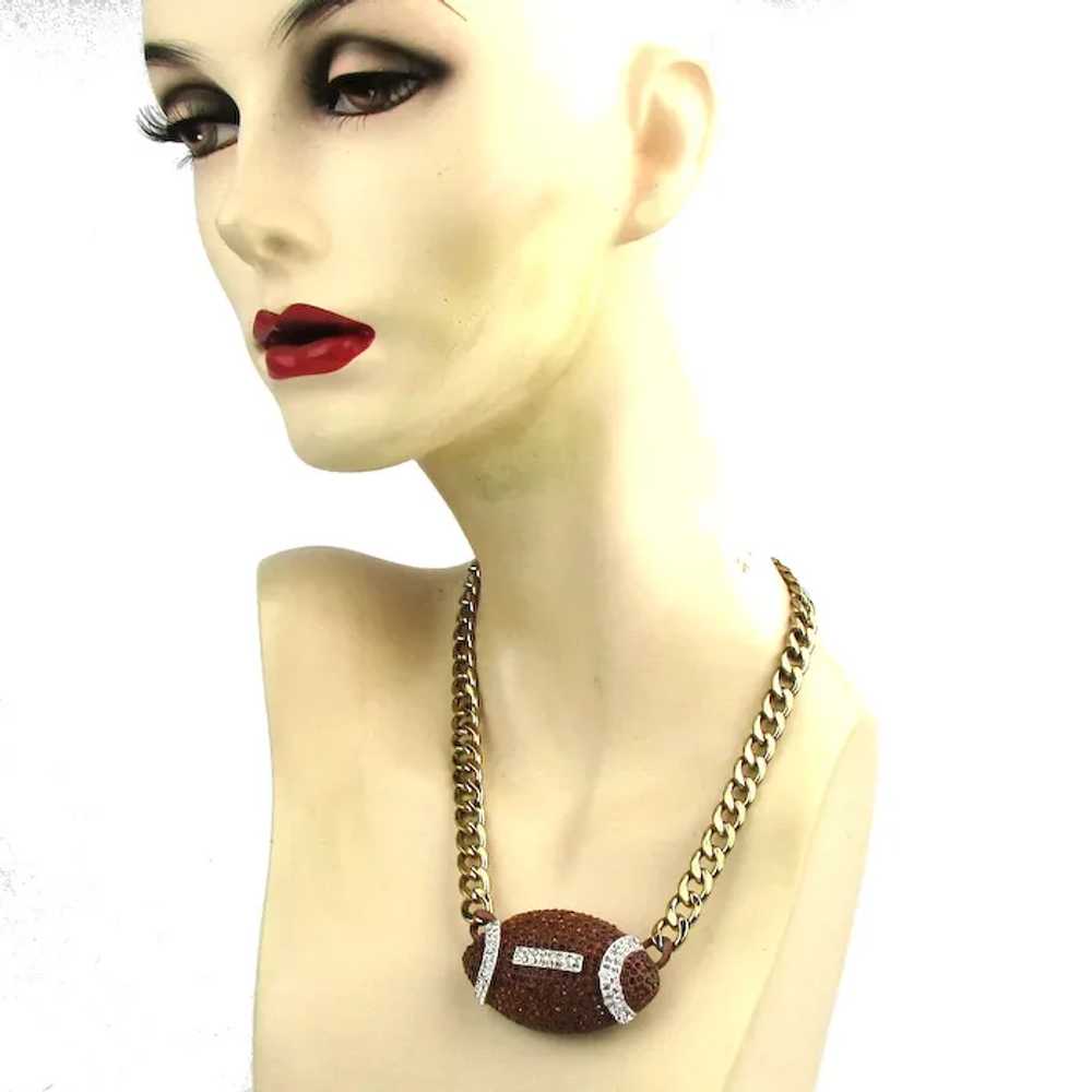 Vintage Crystal Rhinestone FOOTBALL Necklace - image 3