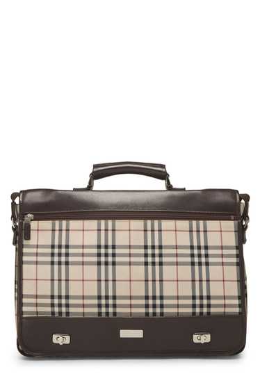 Brown Nylon Check Briefcase - image 1