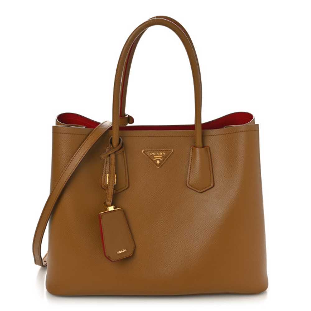 PRADA Saffiano Cuir Large Double Bag Caramel Fuoco - image 1