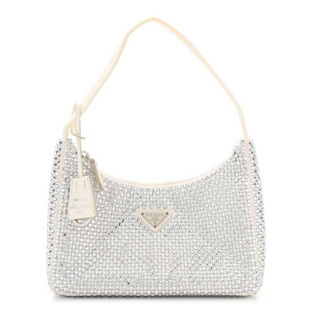 PRADA Satin Crystal Mini Re-Edition 2000 Bag White - image 1