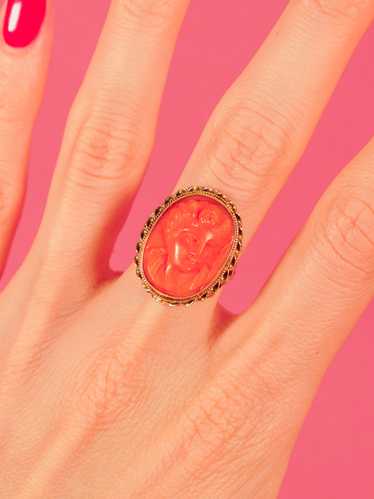 14k Coral Cameo Ring