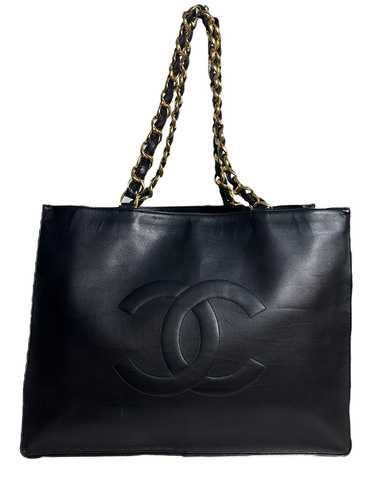 Chanel Vintage Black Leather CC Logo Tote - image 1