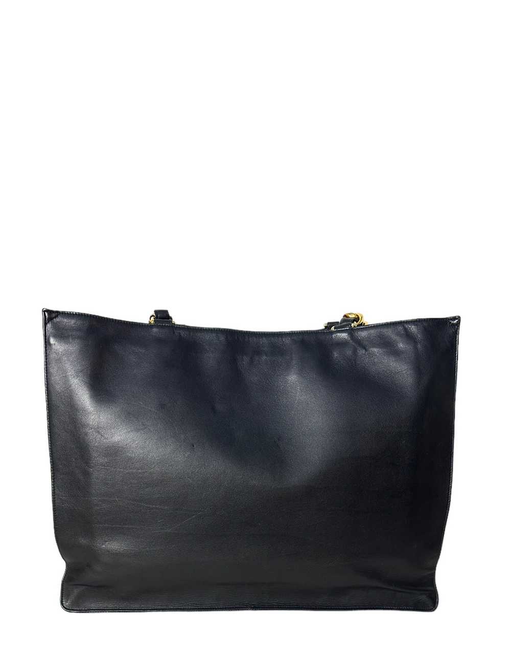 Chanel Vintage Black Leather CC Logo Tote - image 3