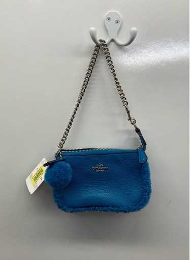 Coach Blue Shearling Mini Wristlet with Chain Stra