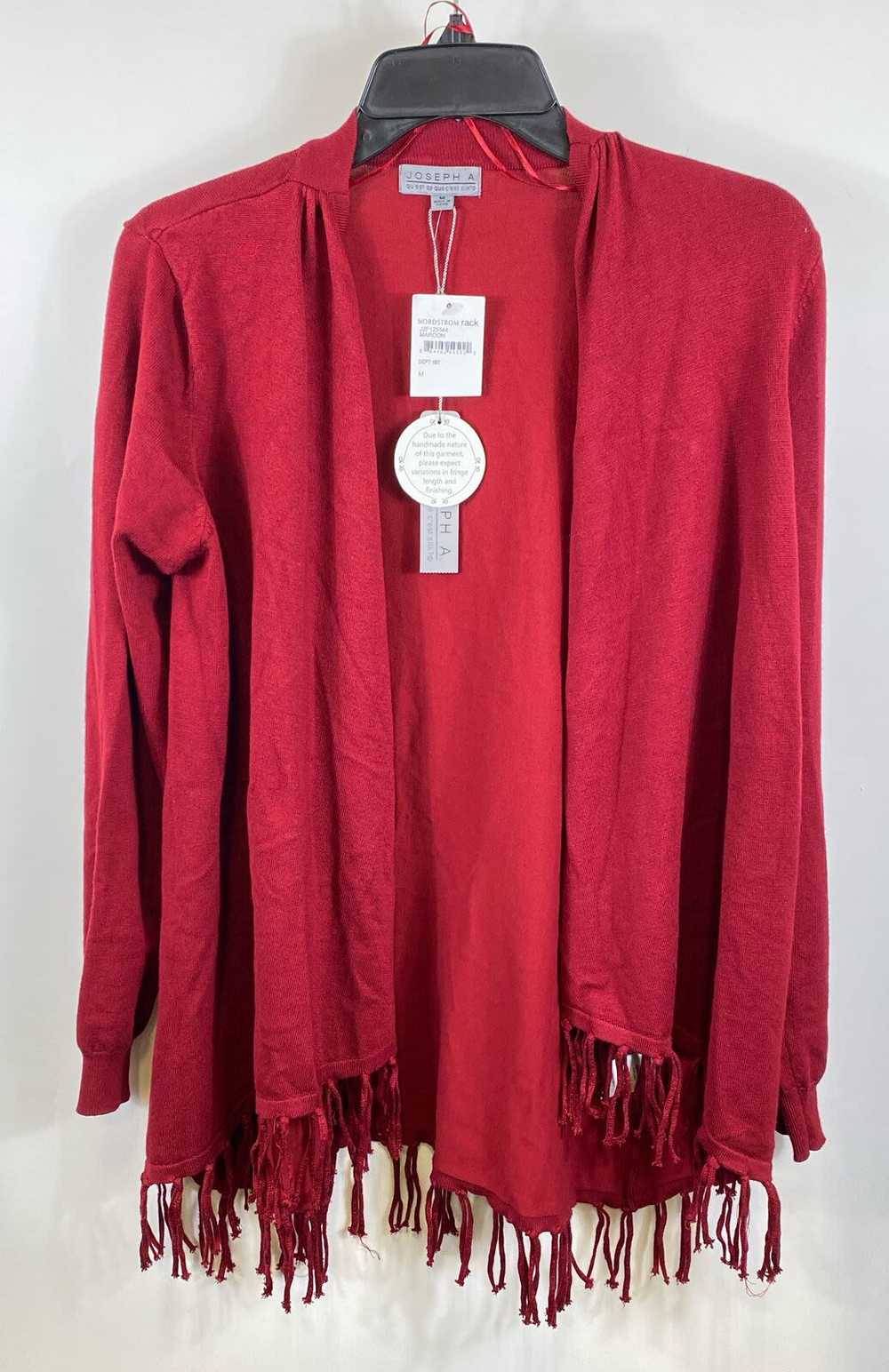 NWT Joseph A Womens Maroon Fringed Long Sleeve Op… - image 1