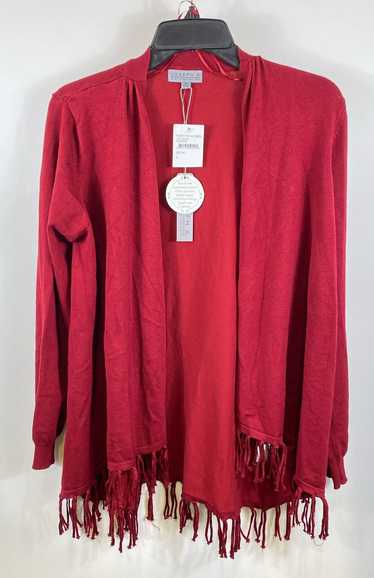 NWT Joseph A Womens Maroon Fringed Long Sleeve Op… - image 1