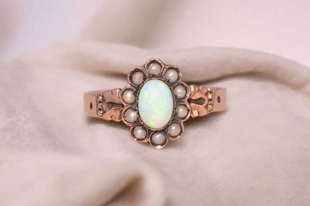 Australian Opal and Seed Pearl Ring in Rose Gold - image 10