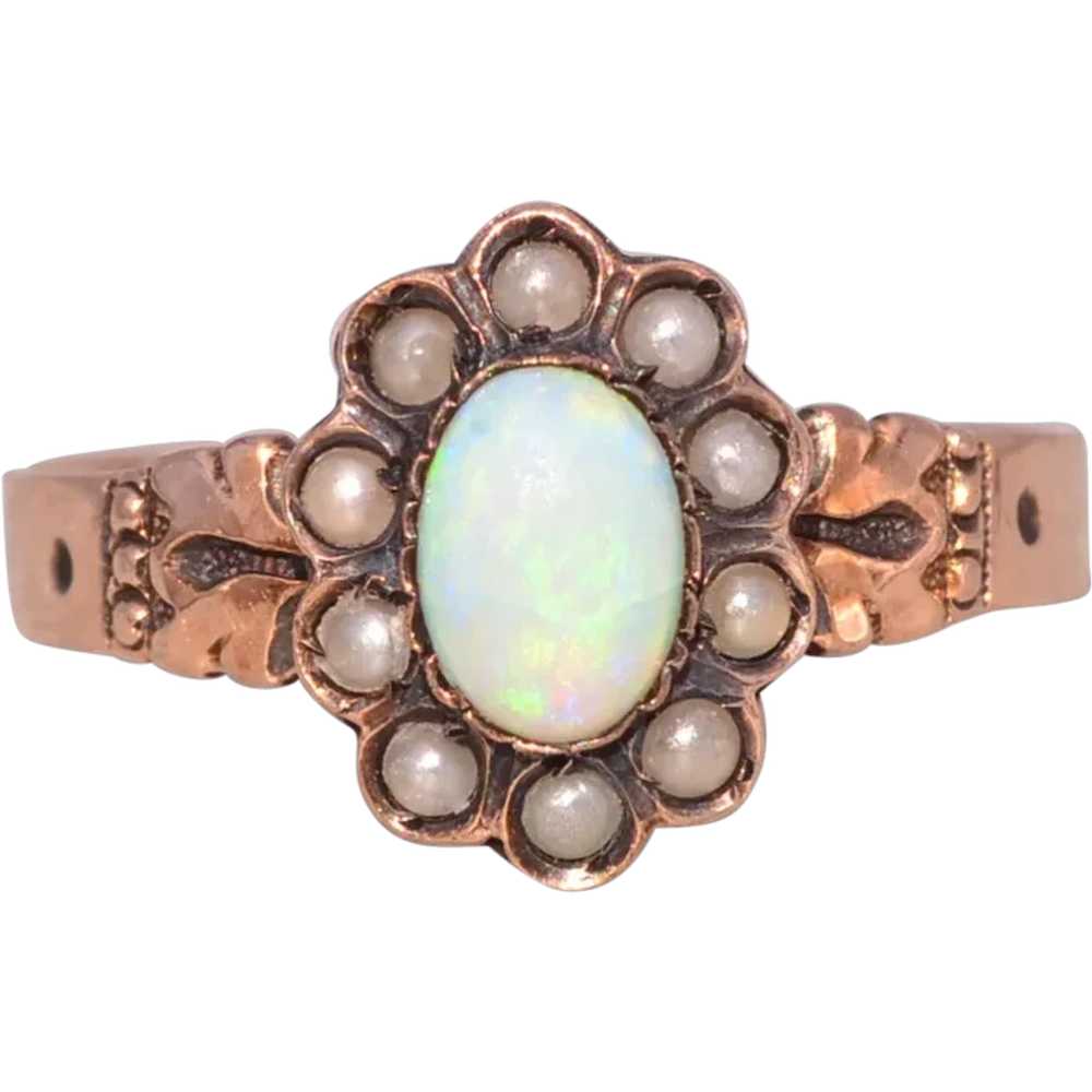 Australian Opal and Seed Pearl Ring in Rose Gold - image 1