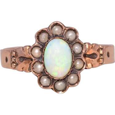 Australian Opal and Seed Pearl Ring in Rose Gold - image 1