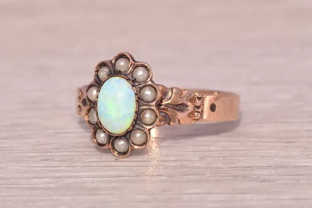 Australian Opal and Seed Pearl Ring in Rose Gold - image 2