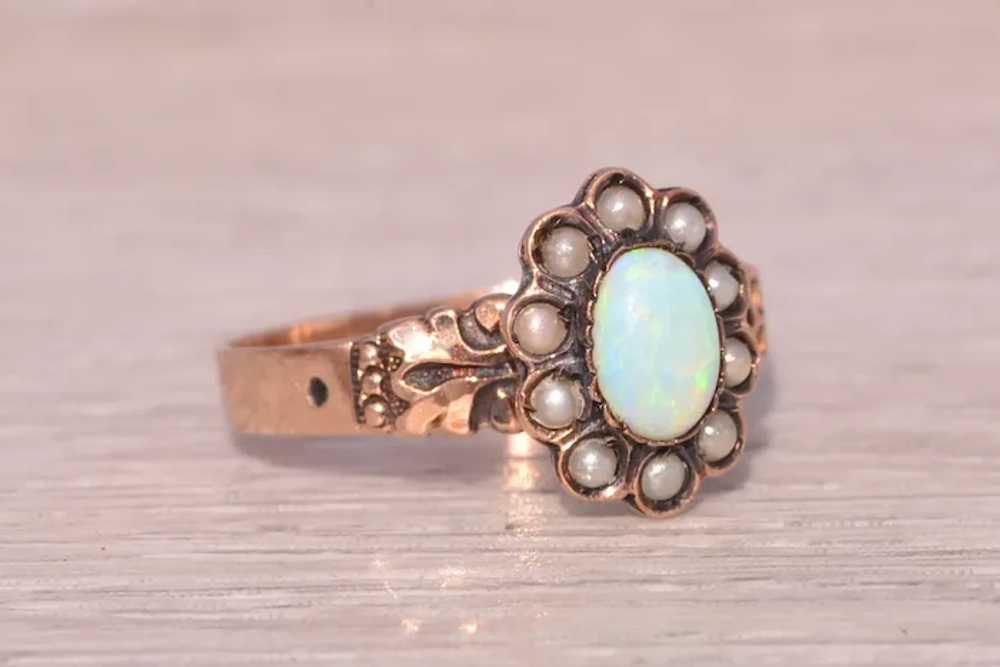 Australian Opal and Seed Pearl Ring in Rose Gold - image 5