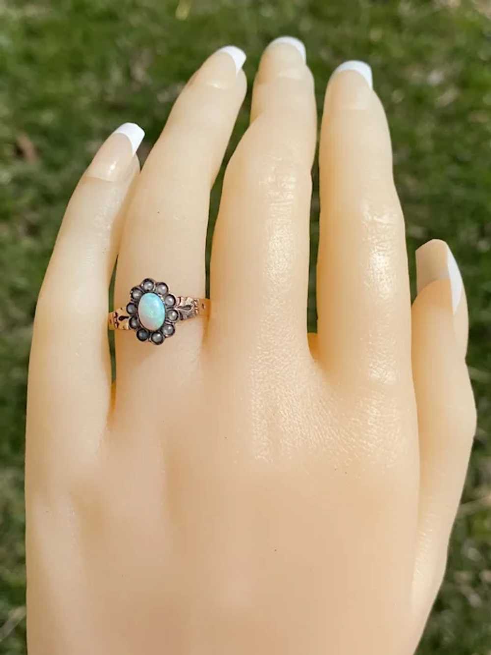 Australian Opal and Seed Pearl Ring in Rose Gold - image 7