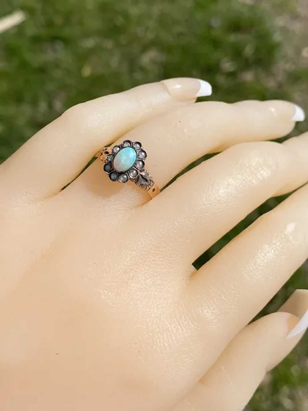 Australian Opal and Seed Pearl Ring in Rose Gold - image 8