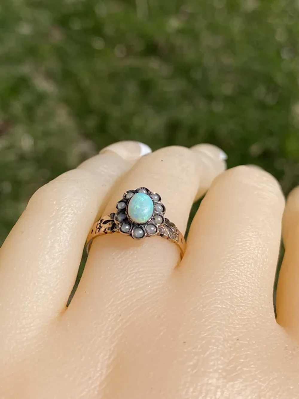 Australian Opal and Seed Pearl Ring in Rose Gold - image 9