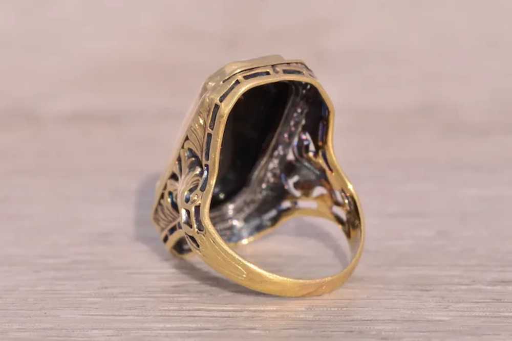 Art Deco Era Onyx Filigree Ring in Yellow Gold - image 3