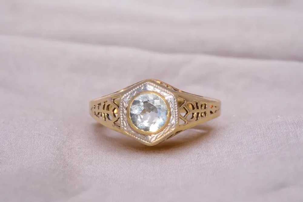 Aquamarine Filigree Ring in Platinum-Topped Yello… - image 10